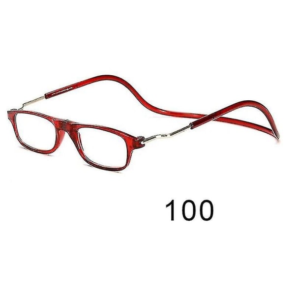 Fleksible magnetiske lesebriller Hengende hals Sammenleggbare Justerbare klare lesebriller Red glasses power 100