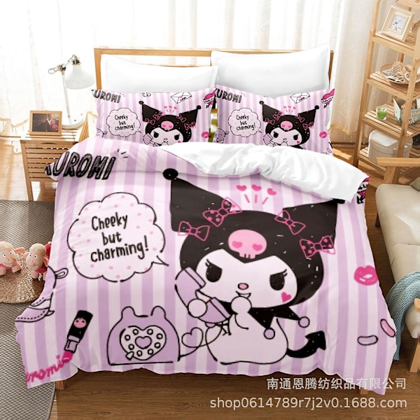 Kuromi Cartoon 3D-tryckt Sängset Täcke Kuddfodral Barnpresent #9 Db UK SINGLE 135x200cm