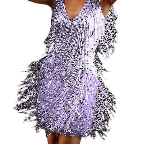 Kvindes Frynse Kjole Sexy Fjer Tassels Mini Kjole purple M