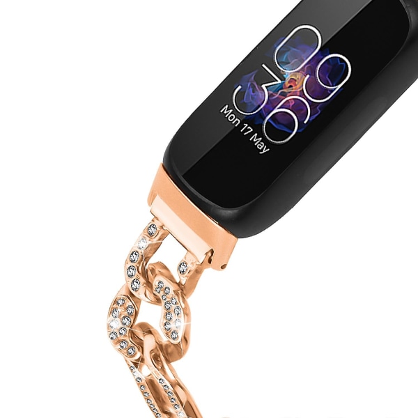 Til Fitbit Inspire 3 legeret metalurbånd Bling Rhinestone Decor Armbånd Strap-Rose Gold Pink gold Style B Fitbit Inspire 3