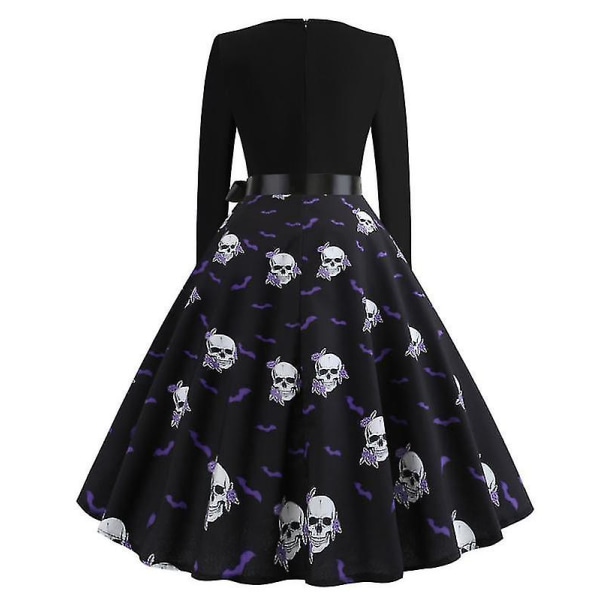 Halloween-mekko Naiset Luuranko Kurpitsa Painettu Cosplay Juhlapuvut D_5 black2 S