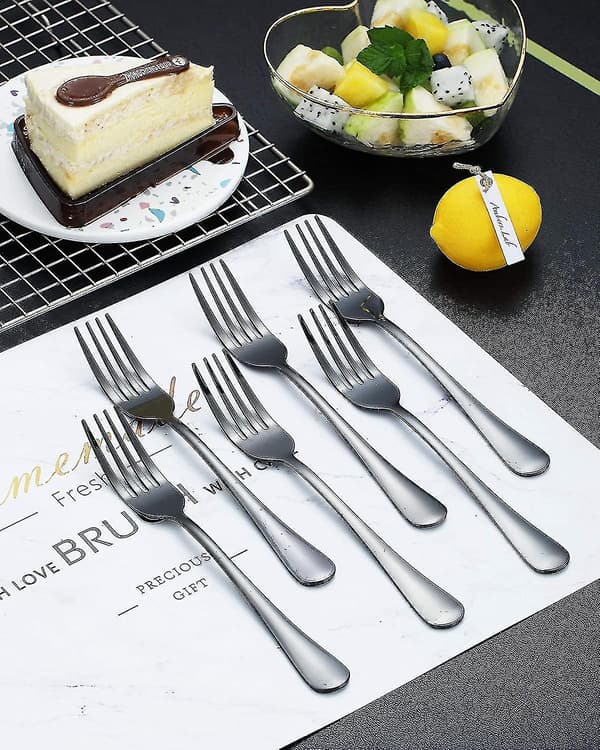 Svart middagsgaffel 6 stk, rustfritt stål 20,75 cm titanbestikk