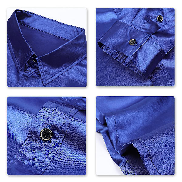 Sliktaa Mænd Casual Mode Skinnende Langærmet Slim-Fit Formel Skjorte Blue M