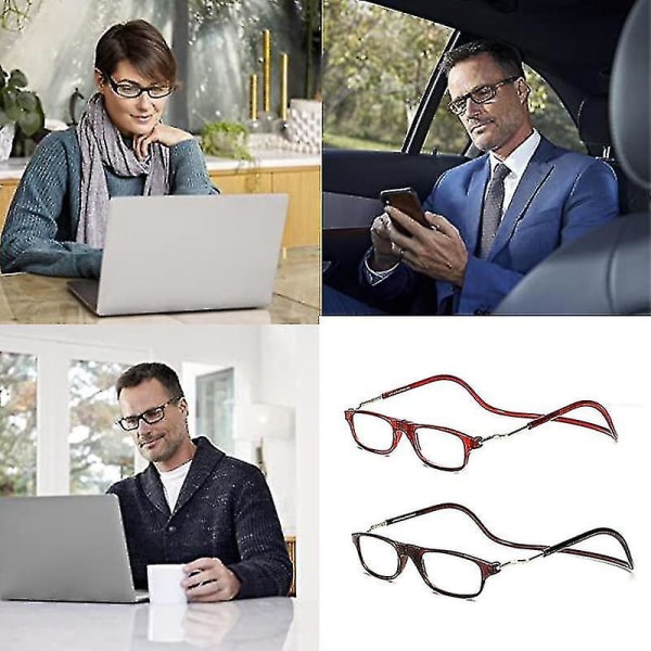 Flexibla Magnetiska Läsglasögon Hängande Hals Vikbara Justerbara Klar Läsglasögon Black glasses power 200