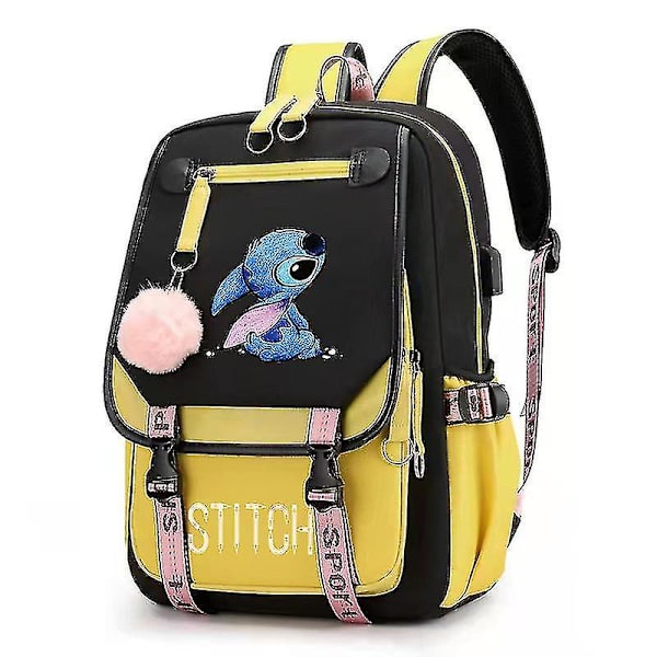 Stitch USB-latautuva koululaukku miehille ja naisille - Backpacka-1 YELLOW