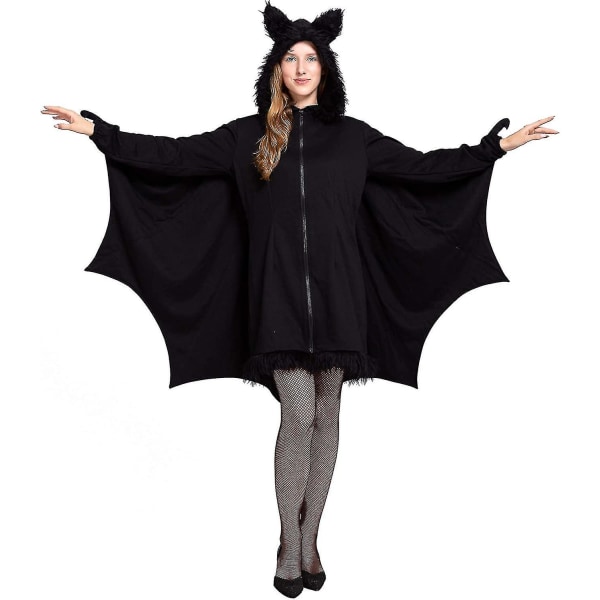 Halloween-asu Naisille Lepakko Mukava Musta Eläin Aikuinen Cosplay Vampyyri Vetoketjullinen Mekko XXL