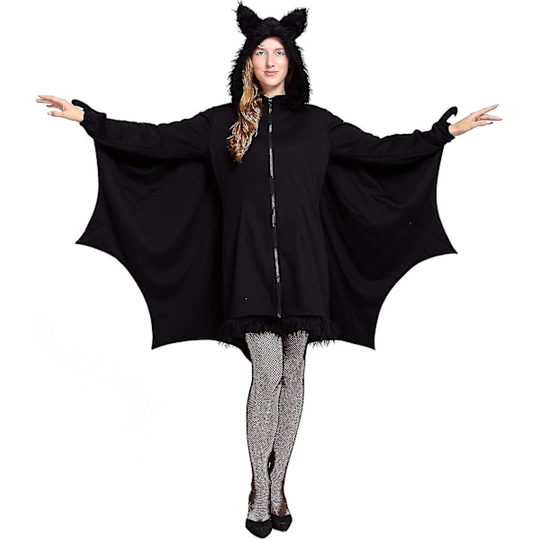 Halloween Kostume Kvinder Bat Cozy Sort Dyr Voksen Cosplay Vampyr Lynlås Kjole XXL