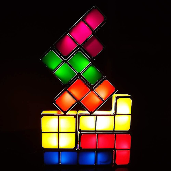Tetrislampa, 3D DIY LED Tetris Stapelbar Nattlampa 7 Färger Induktionslås Skrivbordslampa Magiska Block Pussel Leksak För Barn Tonåringar