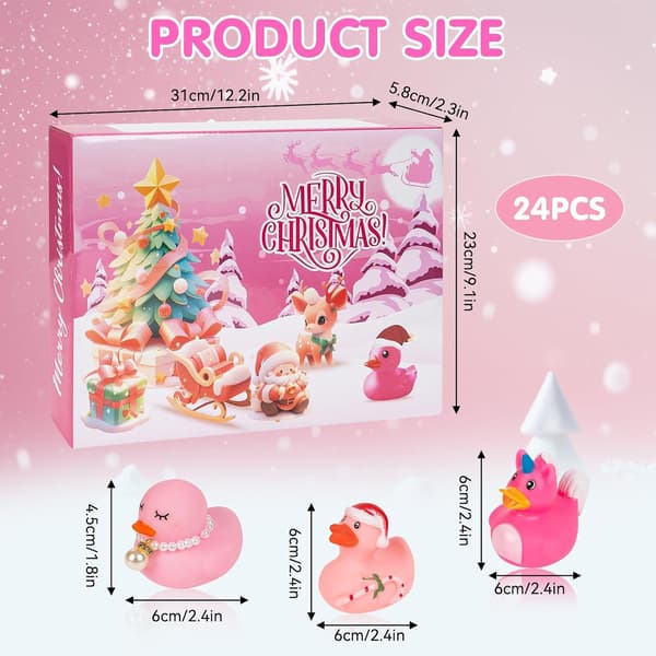 Adventskalender med 24 rosa gummender, julekalender med badeleker for barn og julegaver