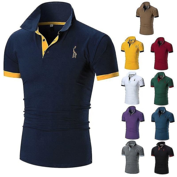 Kesävaatteet 2023 Casual Urheilu Miesten Poolo-T-paidat, joissa on logobrodeerattu istuva golf-miesten poolopaidat Black S