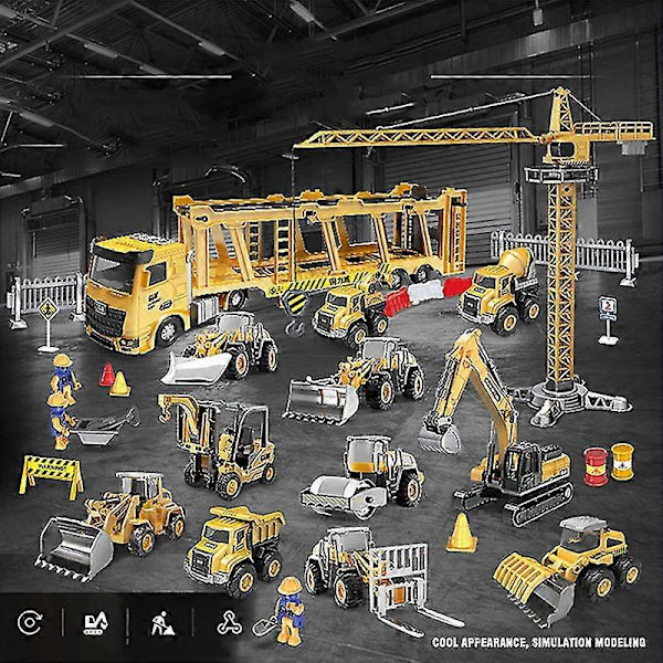 Alloy Engineering Bulldoser Kran Byggebil Tårn Designer For Gutter Lek Excavator Kjøretøy Biler Sett Leke For Barn 50pcs