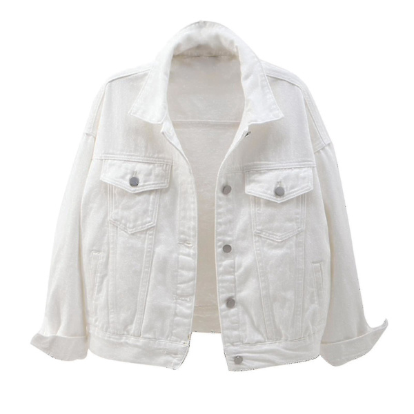 Damejakke i denim, varm, langærmet, helfarvet, vår og høst White XXL