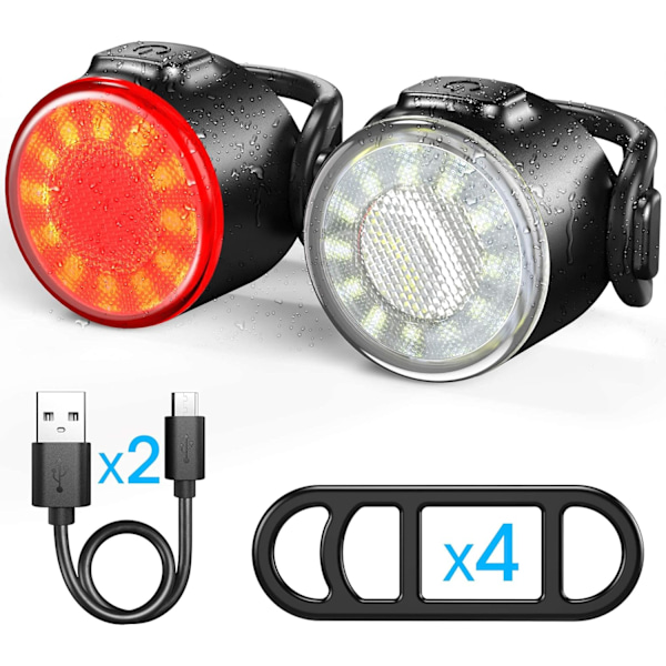 Cykellampa, USB-laddningsbar fram- och baklampa, IPX5 vattentät LED-cykellampa, 6 ljusstyrkelägen