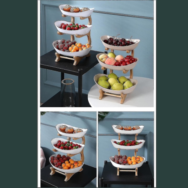 3-vånings fruktserveringsbricka Fruktskål med metallställ Keramisk serveringsfat Köksförvaringsbricka white Layer 2