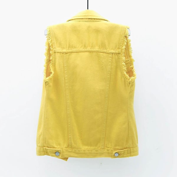 Kvinnors vår- och höstkappa Enfärgad ärmlös jeansjacka Yellow 2xl