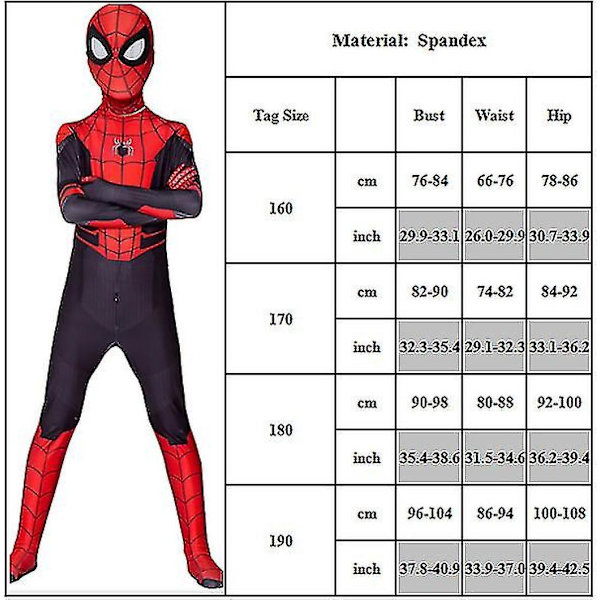 Spider-Man -asu Aikuisille ja Lapsille Cosplay-asu Miehille ja Pojille Men 190