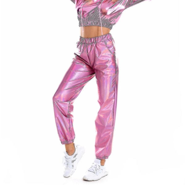 Damemote Holographic Streetwear Club Cool Shiny Causal Pants Pink S