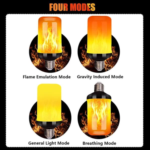 Flammelampe | Flammeeffektpære | LED flimrende lyspære, 4 lysmoduser innendørs