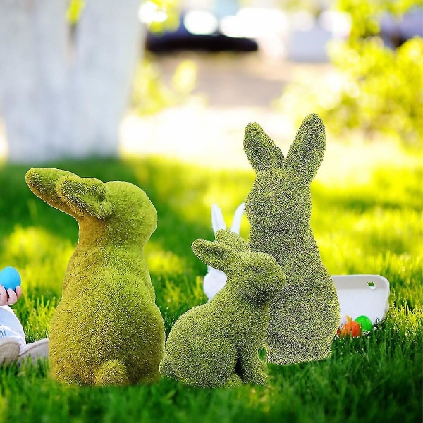 Påskegrøn kanin flokkende skulpturer Kunstharpiks Mos kaninfigurer til fest i haven i soveværelset Boligindretning 2023 S Sitting posture