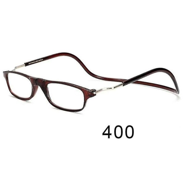 Fleksible magnetiske læsebriller Hængende hals Foldbare Justerbare klare læsebriller Tawny glasses power 400
