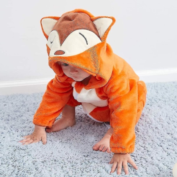 Unisex Baby Djurdräkt Vinter Höst Flanell Huvad Romper Cosplay fox 100