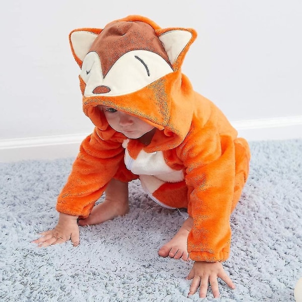 Unisex Baby Djurdräkt Vinter Höst Flanell Huvad Romper Cosplay fox 80