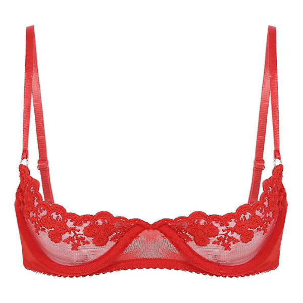 Dame 1/2 Kop Push Up Underwire Lace BH Lingeri Åben Brystkop BH Toppe Justerbar Rem Svampepolstret BH Undertøj Red B 4XL