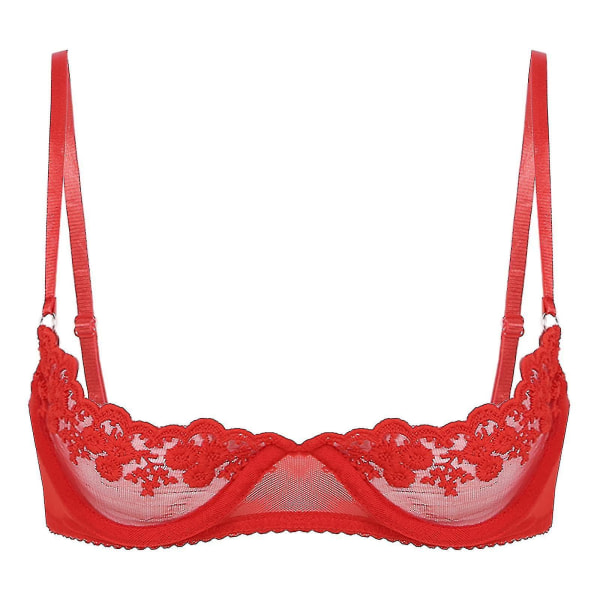 Naisten 1/2 Cupin Push Up Underwire Pitsiliivit Alusvaatteet Open Breast Cup -rintaliivit Topit Säädettävä hihna Pehmustettu rintaliivit Red B M