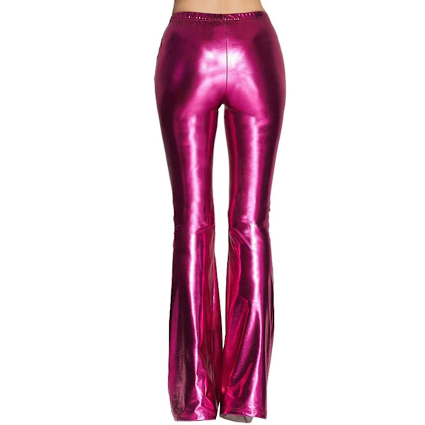 Damernas 70-tals Mermaid Glittrande Metalliska Flare-Benbyxor Hippie Metallbyxor Yogabyxor Rose red M