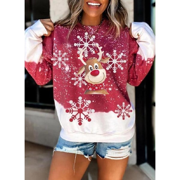 Jule-reinersweatshirt med trykk Casual polyesterblandingstoff med en viss stretch strikket stoff Dyreprint sports topp red 4XL