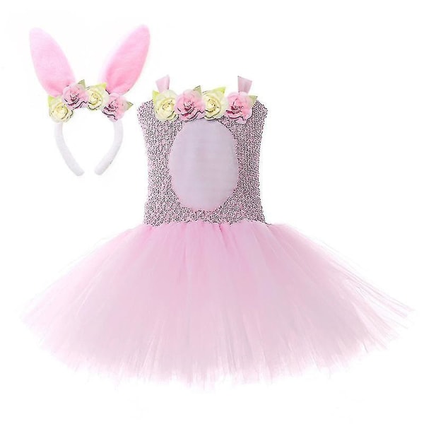 Flickor Påskharen Rollspel Prinsessklänning Söt plysch kaninöron Party Mesh Puffy Dress_(GET IT) L(5-6Y)