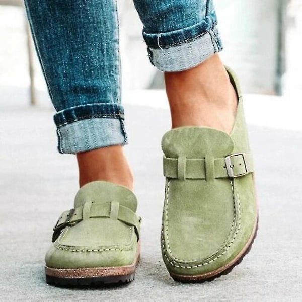 Naisten casual mukavat puukengät mokkanahkaiset sandaalit Kesäkotitoimistokengät Green 41