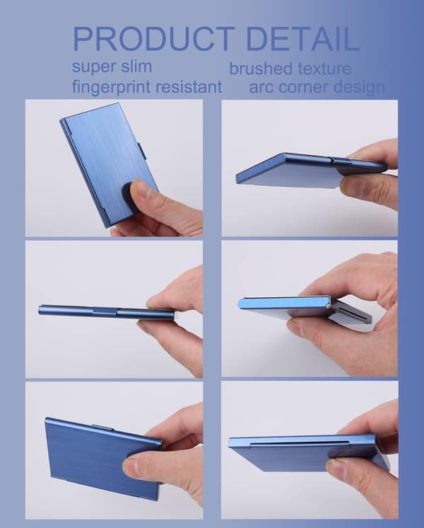 Visitkortshållare, slim case, Pocket Metal case blue