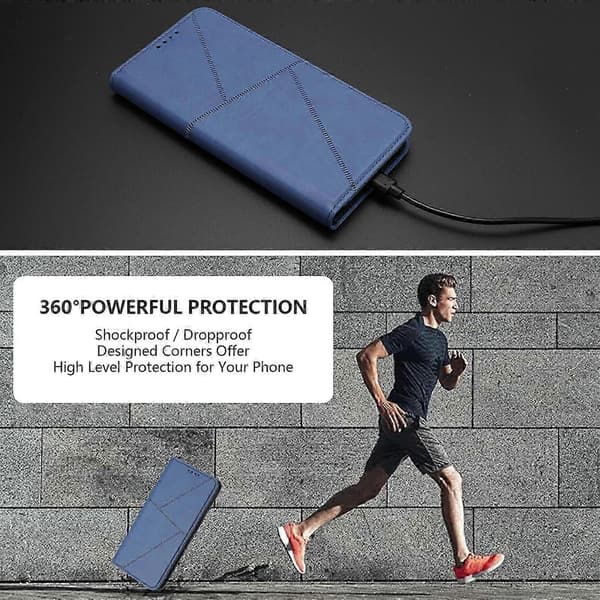Kompatibelt plånboksfodral för iPhone 17 Pro Max, magnetisk stängning, läderfodral med stativ Blue