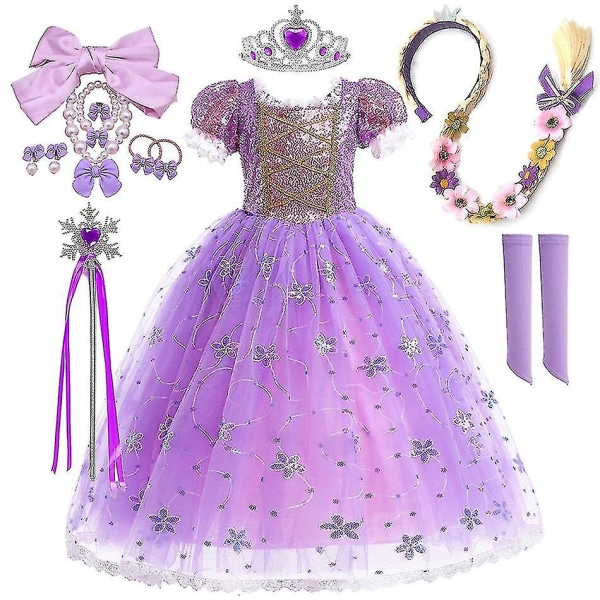 Prinsessa Rapunzel-mekko tytöille Tyylikkäät violetit puvut Tyylikkäät karnevaaliasut Lasten juhlat -iltapuvut Halloween-roolipelit 2Y Tag-100 Rapunzel Sets 08