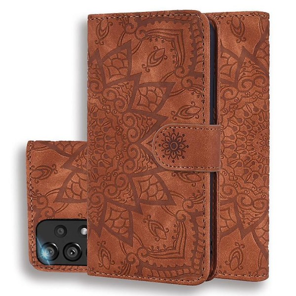 Lommebokveske til Samsung Galaxy A33 5G Premium PU Leather Flip Cover Mandala Brown
