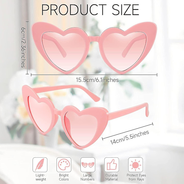 2 kpl Sydänmuotoiset Aurinkolasit Naisille Vintage Kissansilmä Aurinkolasit Moderni Hääaurinkolasit Pink