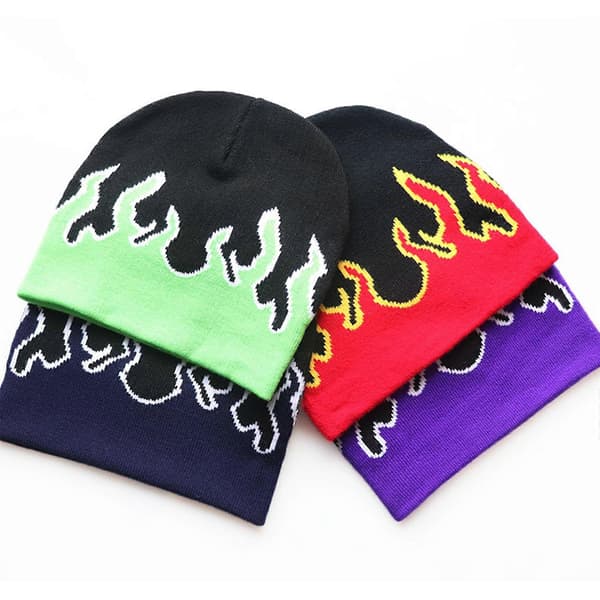 Flame Mössa Flame Skull Cap Eldflamma Mössa Stickad Mössa Slouchy Mössa Grafisk Mössa Y2K Mössor Skullies Mössa Röd Purple