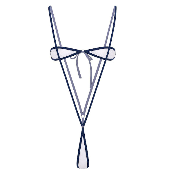 Naisten Eroottinen Seksikäs Mikro Mini G-string Thong Bikini Bodysuit Läpinäkyvä Pitsi Alusvaate Set Rintaliivit Top Suspender Alushousut Alaosa Navy Blue
