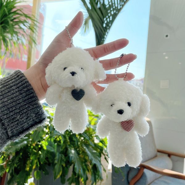 Nøglevedhæng Hjerte Bjørn Tegneserie Plys Dukke Sød Fluffy Nøglering Multifunktionel Taske Vedhæng Valentinsdag Gave White E