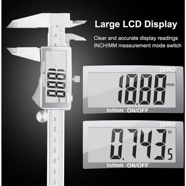 Precision Digital Caliper 150mm, Stainless Steel with mm/inch Conversion & LCD Display, Splash-proof
