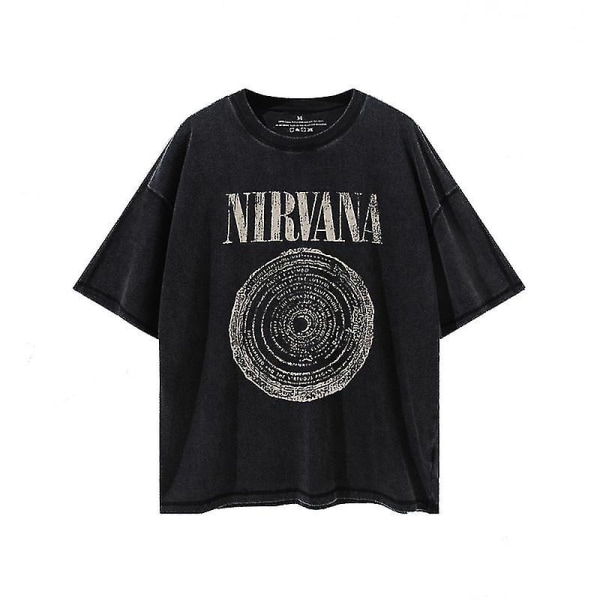 Retro Old Nirvana Nirvana Band T Vintage bomull Kortermet løs T-skjorte sommer rund hals L