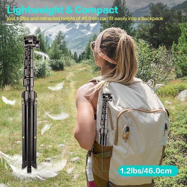 1,6 m telefonstativ og Bluetooth selfie-stick-stativ, telefonstativ med Bluetooth-fjernbetjening