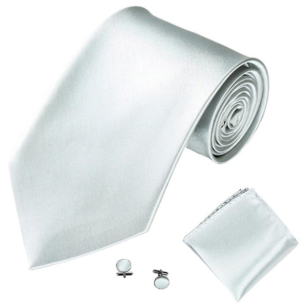 Herremode Solid Farve Suit Slips Halsklæde Manschetknapper Lommetørklæde Sæt Smoking Suit Silver Grey