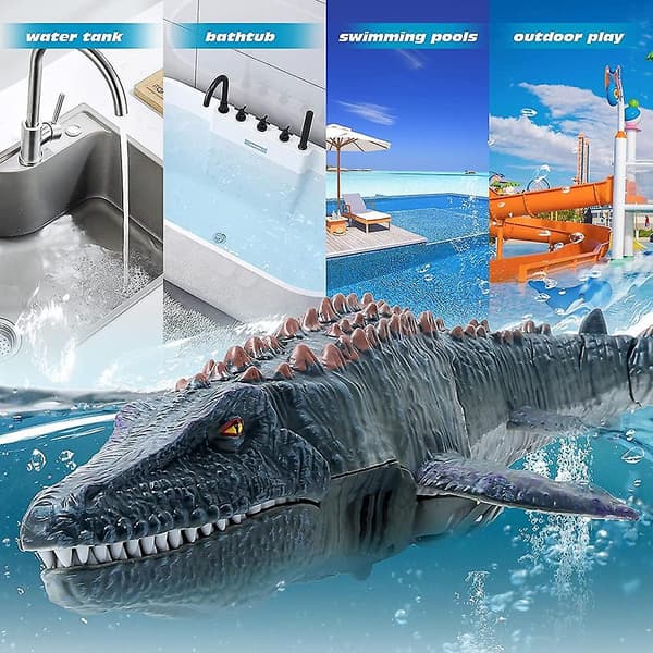 2.4G fjernstyret dinosaur til børn mosasaurus dykkerlegetøj rc båd med lys sprayvand til pool badeværelse badelegetøj
