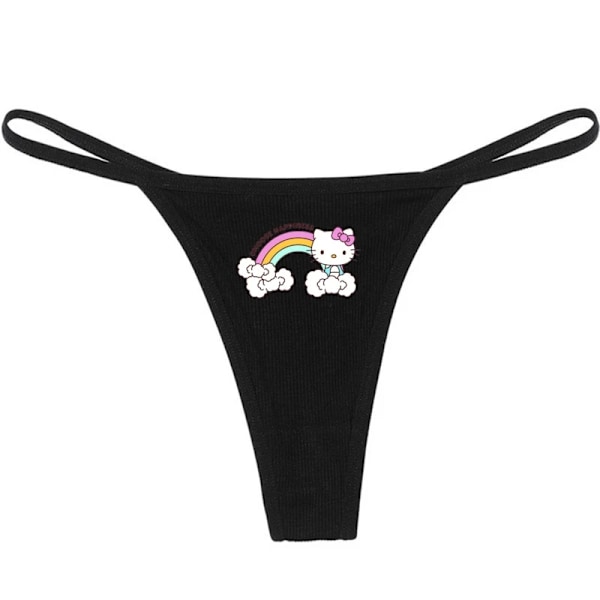 Hellokitty Ren Bomull Tunn Rem Sexig Stringtrosa Låg Midja Sömlös Anime Tecknad Kuromi Underkläder för Kvinnor Enkla Ribbade T-byxor SVART 2 BLACK 2 L