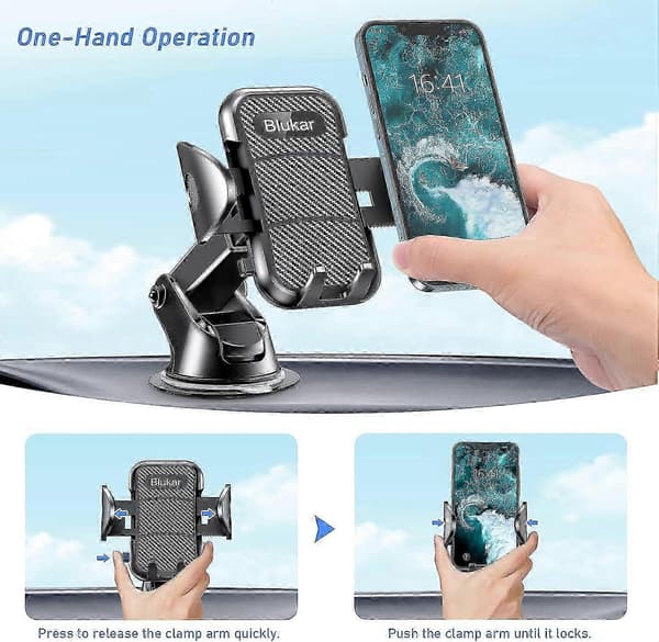Blukar Car Phone Holder - 360° Adjustable Mount for Dashboard, Windshield & Air Vent, One-Button Release, Super Stable 4-in-1 Design