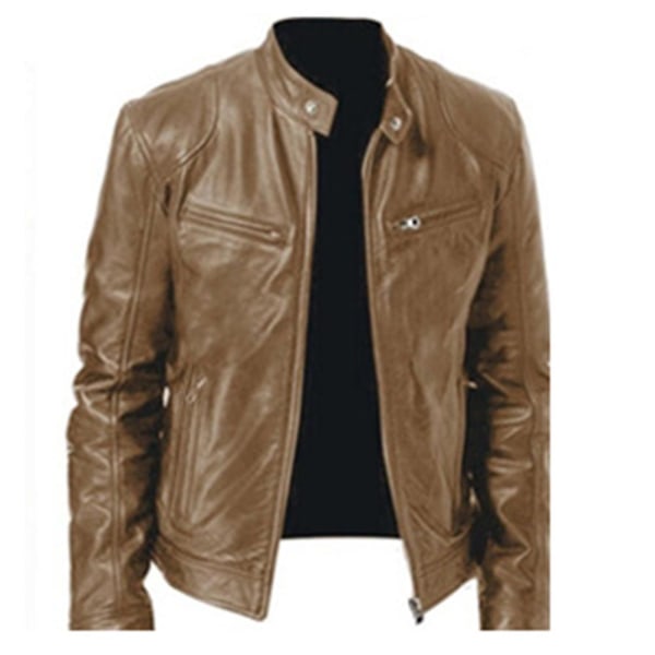 Svart/brun/khaki/röd Läderjacka Mjuk Långärmad Casual Kläder Kappa För Hem Sovrum Kontor Khaki XL