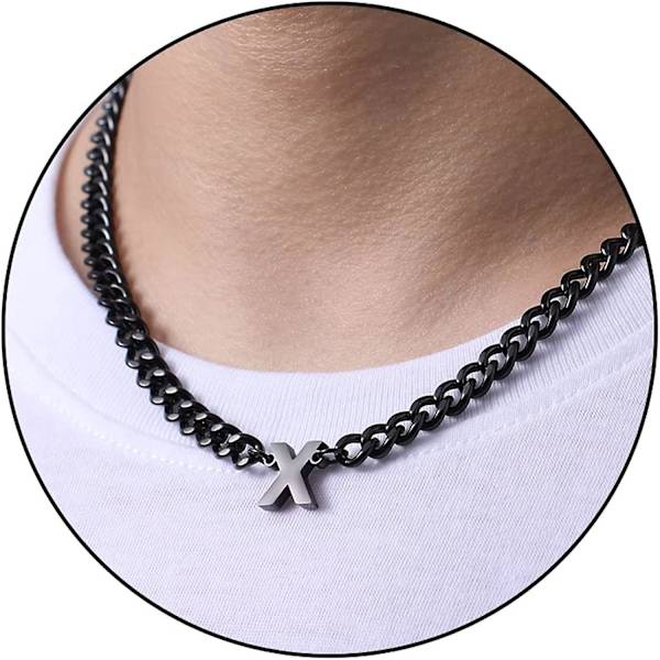 Initial A-z Kubansk Kedja Halsband För Pojkar Män Kvinnor Bokstavsberlock Rostfritt Stål 6.5mm 18+2 Tum Smycken Present Black X