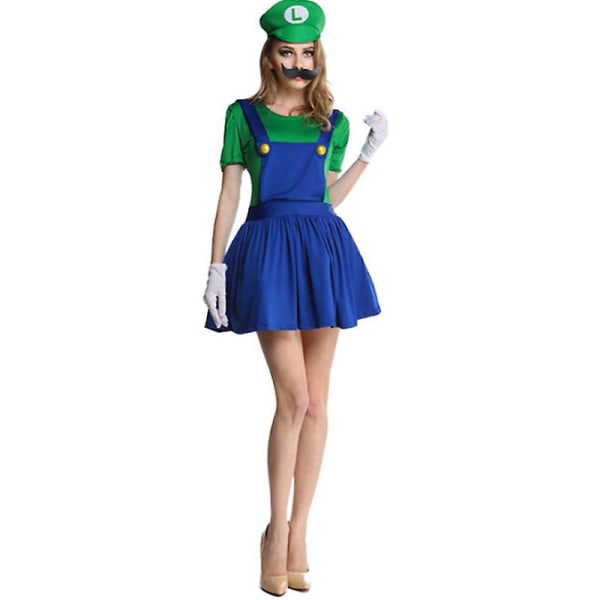 Super Mario -asu Aikuiset Lapset Pojat Tyttö Cosplay Fancy Pue Juhlasut Luigi Green Women M